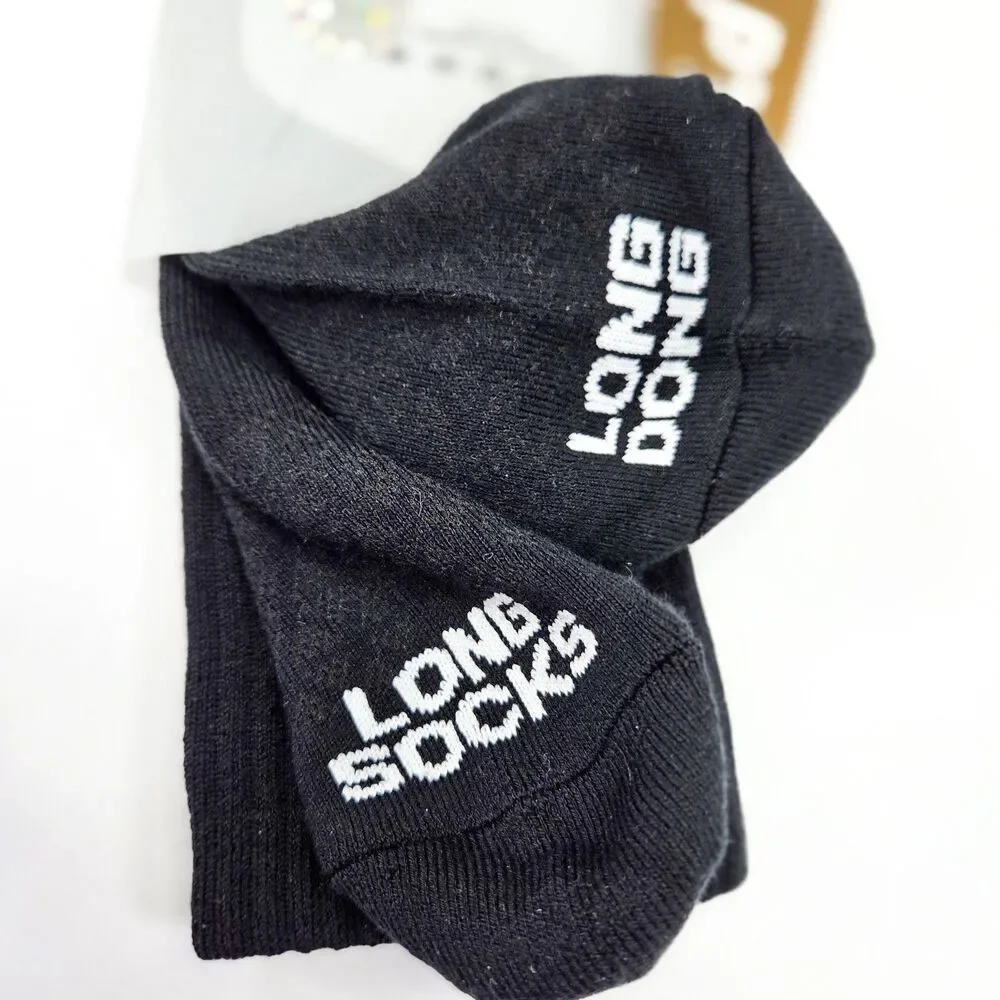 APTHCRY Long Dong Black Crew Socks Eggplant Embroidery One Size New